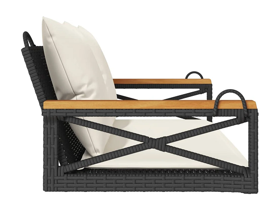 Banco columpio con cojines ratán sintético negro 109x62x40 cm ES589827