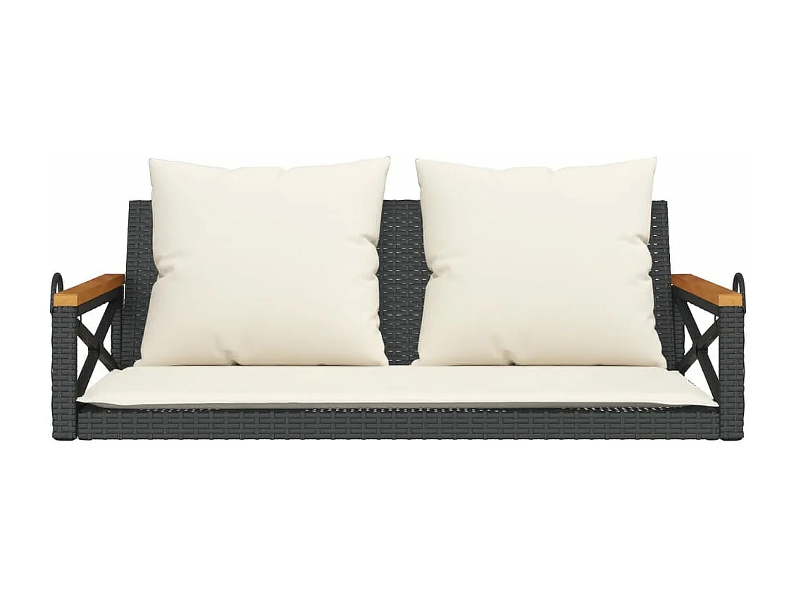 Balancelle avec coussins noir 109x62x40 cm résine tressée FR134471