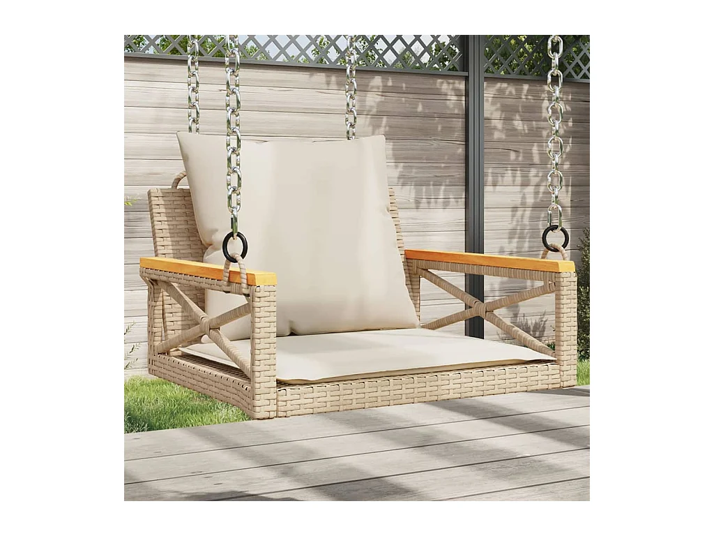Balancelle avec coussins beige 63x62x40 cm résine tressée FR800479