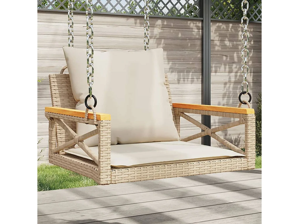 Banco columpio con cojines ratán sintético beige 63x62x40 cm ES889456