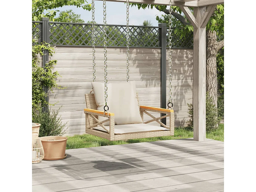 Balancelle avec coussins beige 63x62x40 cm résine tressée FR800479