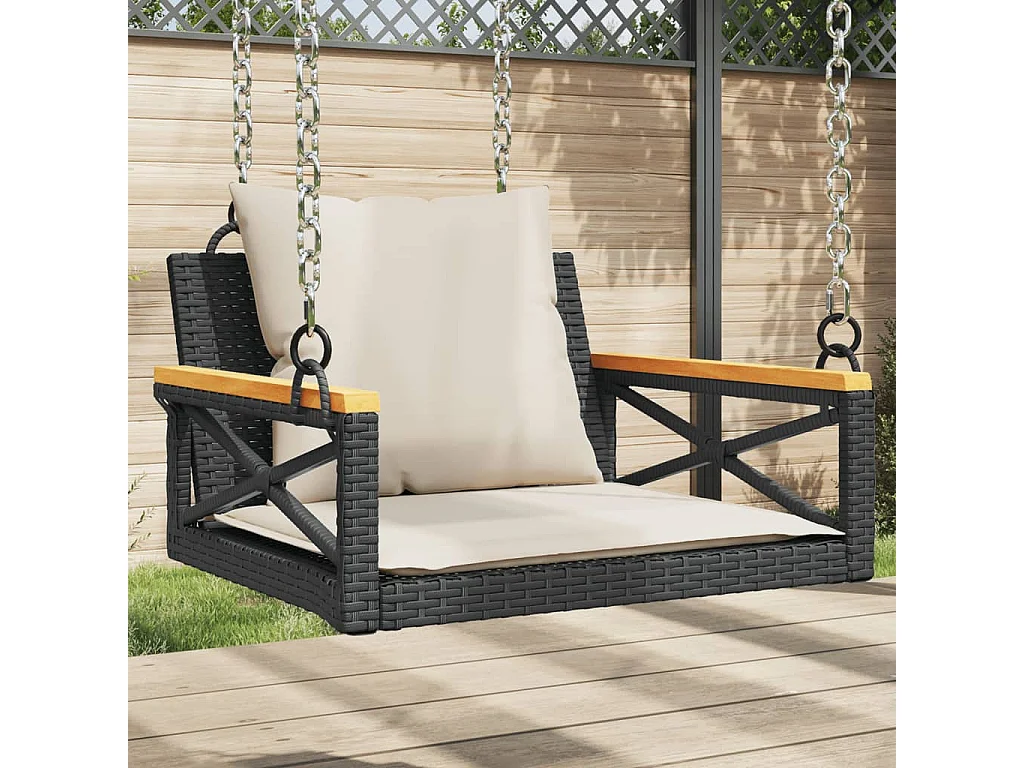 Banco baloiço com almofadões 63x62x40 cm vime PE preto PT252744