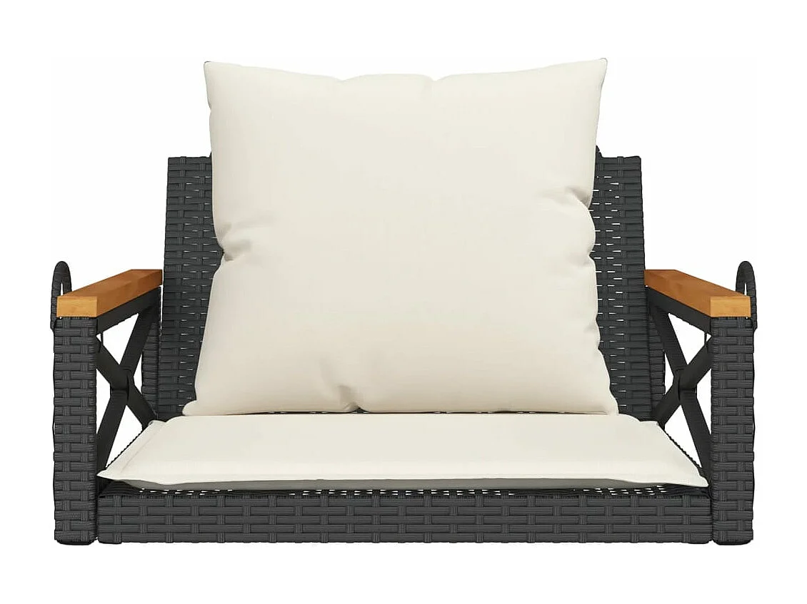 Banco columpio con cojines ratán sintético negro 63x62x40 cm ES475836