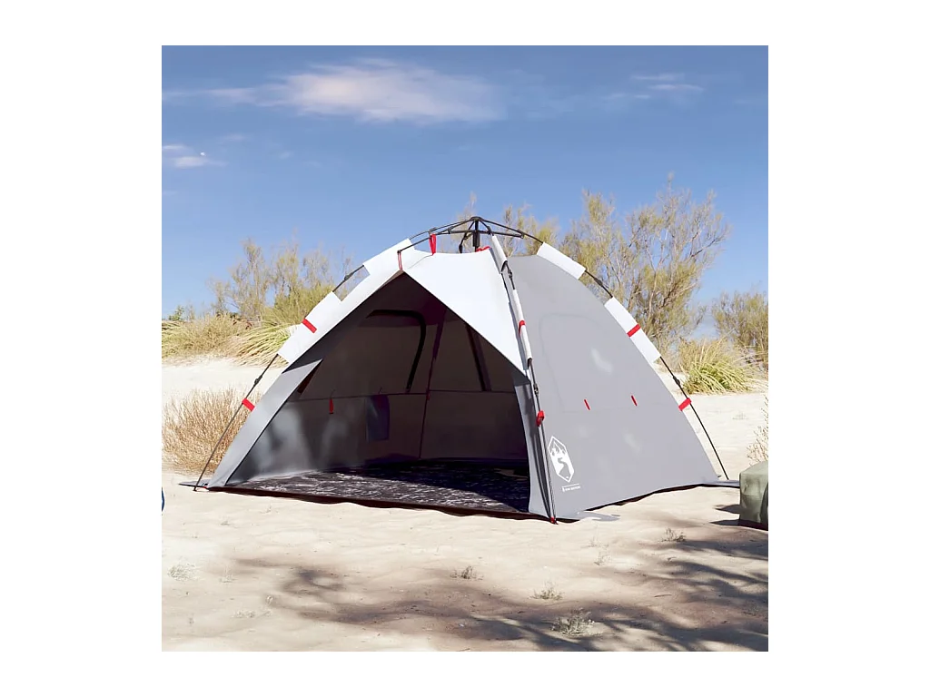 Tonnelle -Tente de plage 3 personnes gris libération rapide imperméable FR508533