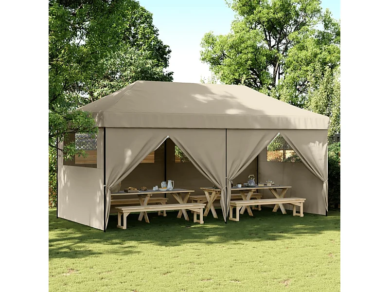 Tonnelle -Tente de réception pliable escamotable 4 parois latérales taupe FR614134