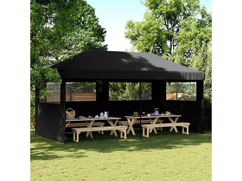 Tenda p/ festas pop-up dobrável com 3 paredes laterais preto PT364285
