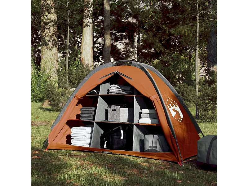 Tonnelle -Tente de rangement 9 compartiments gris et orange imperméable FR907718