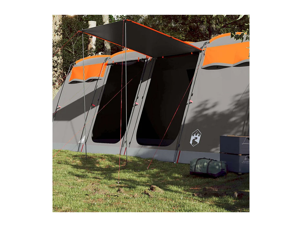 Tonnelle -Tente familiale tunnel 8 personnes gris et orange imperméable FR954448