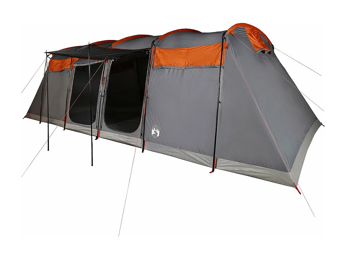 Tonnelle -Tente familiale tunnel 8 personnes gris et orange imperméable FR954448
