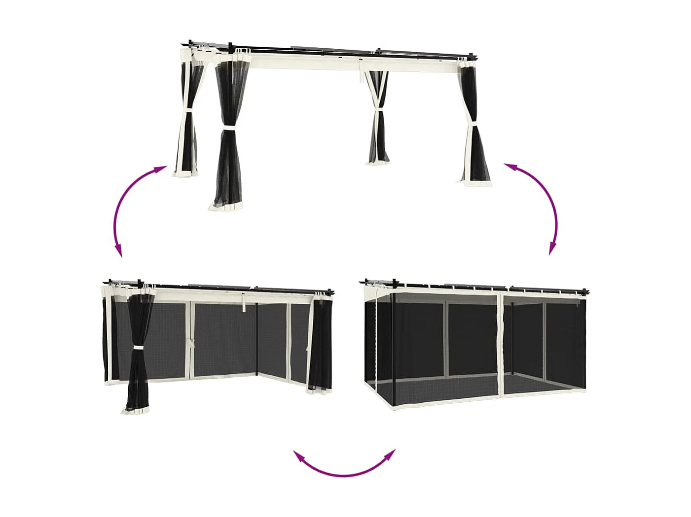 Tonnelle avec parois en filet crème 4x3 m acier FR956705