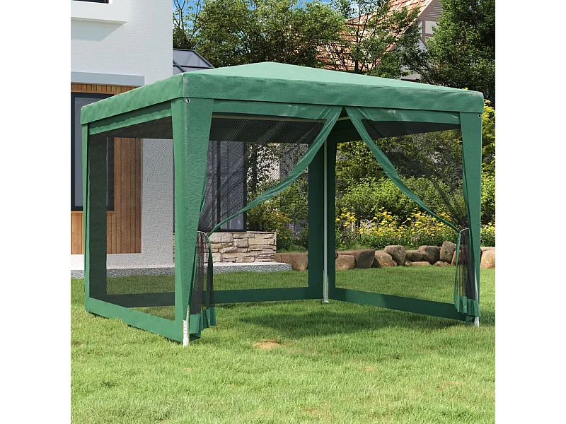 Carpa para fiestas con 4 paredes de malla HDPE verde 3x3 m ES903213