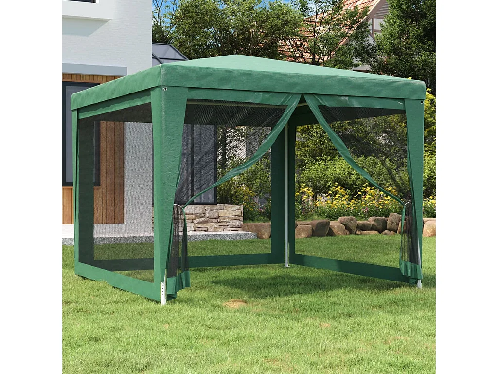 Tonnelle -Tente de fête avec 4 parois latérales en maille Vert 3x3 m PEHD FR334350