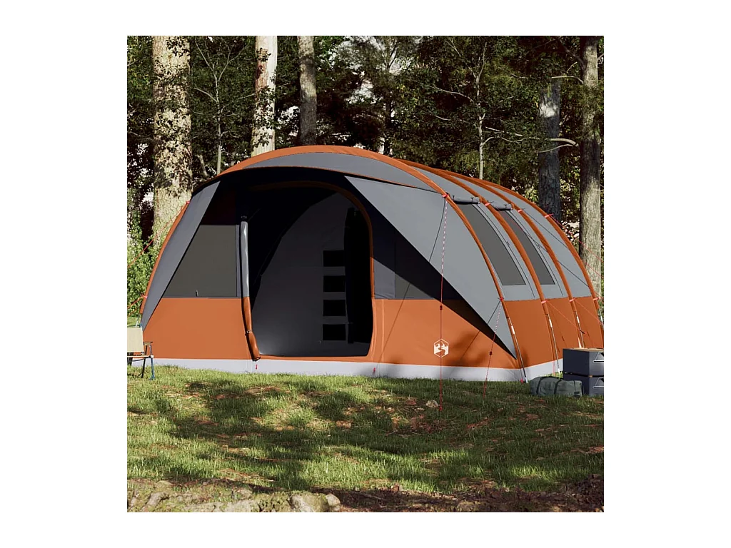 Tonnelle -Tente familiale tunnel 7 personnes gris et orange imperméable FR775438