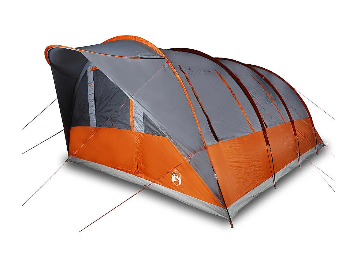 Tonnelle -Tente familiale tunnel 7 personnes gris et orange imperméable FR775438