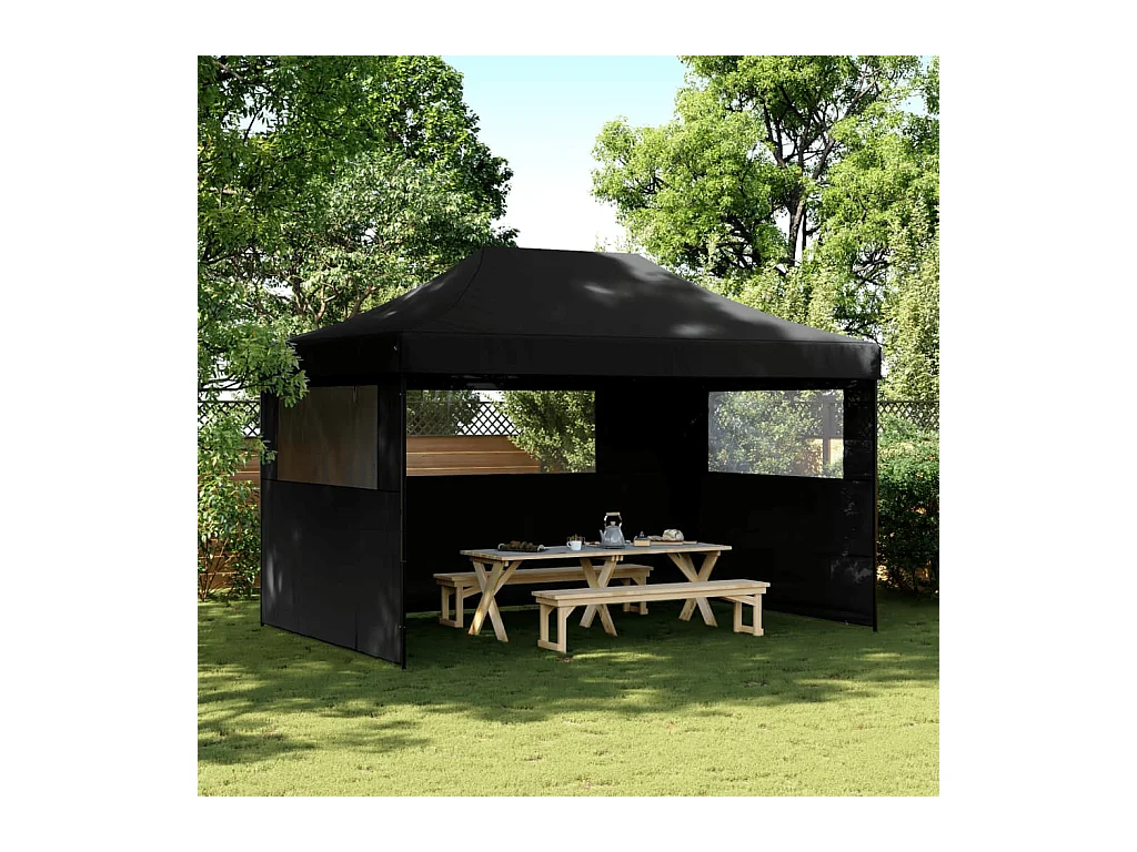 Tonnelle -Tente de réception pliable escamotable 3 parois latérales noir FR512744