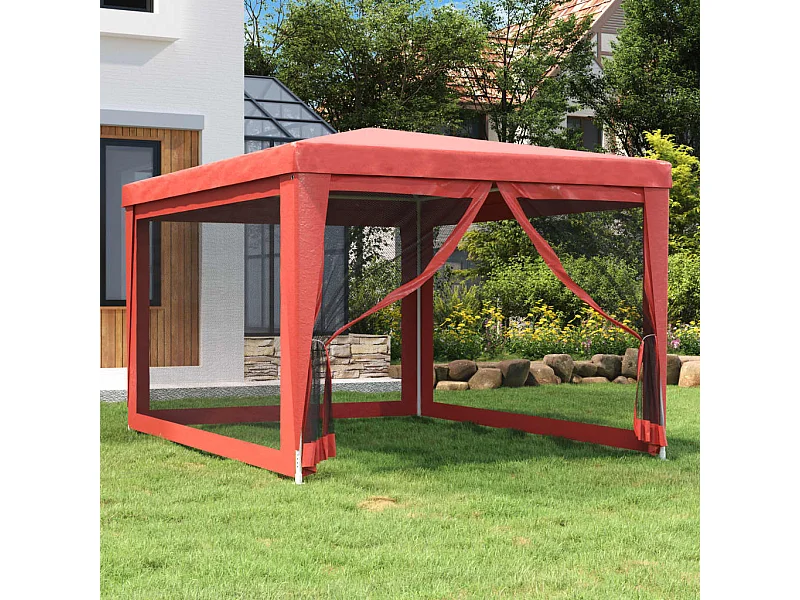 Carpa para fiestas con 4 paredes de malla HDPE rojo 3x4 m ES906165