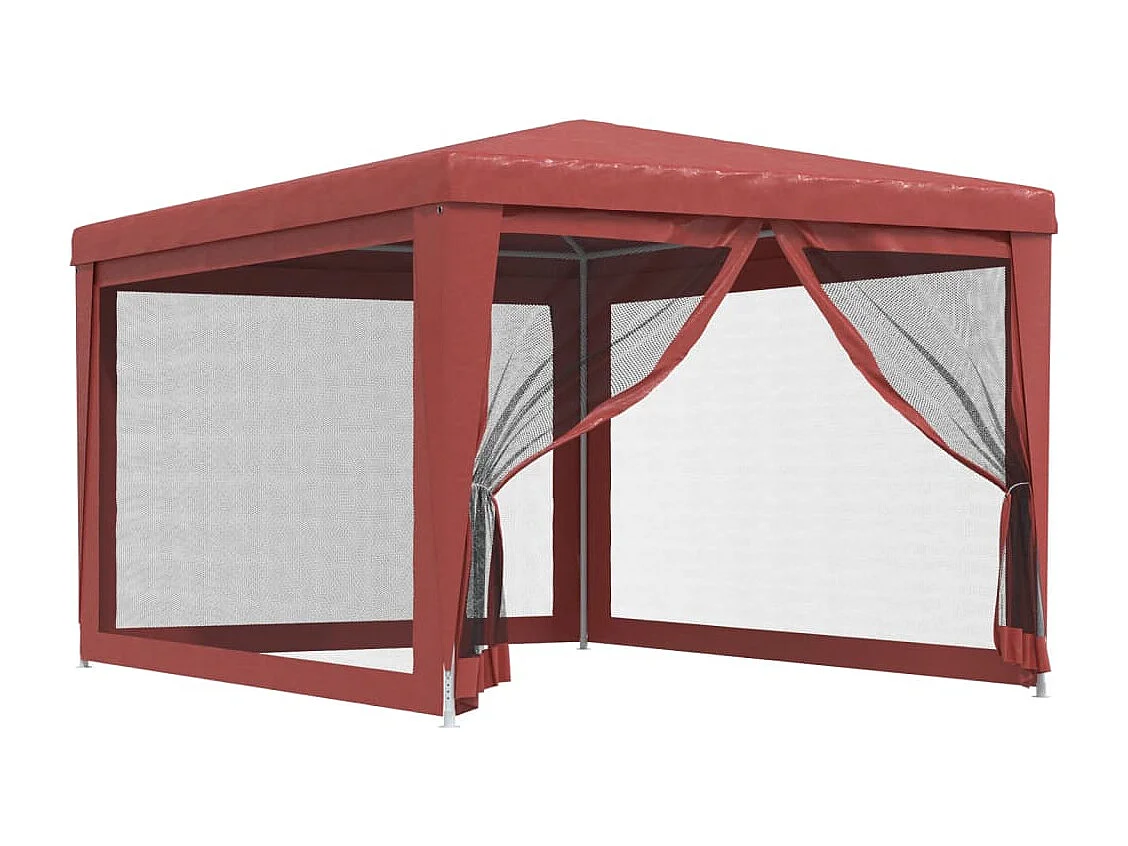 Tonnelle -Tente de fête avec 4 parois latérales en maille Rouge 3x4m PEHD FR649812