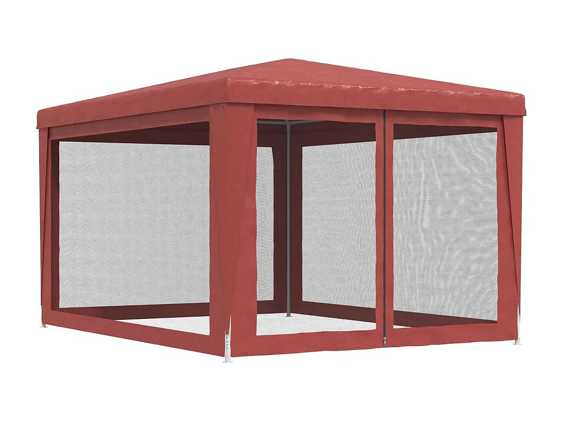 Tonnelle -Tente de fête avec 4 parois latérales en maille Rouge 3x4m PEHD FR649812