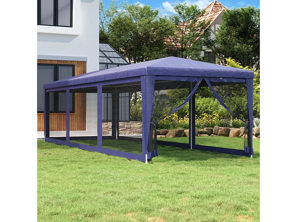 Carpa para fiestas con 8 paredes de malla HDPE azul 3x9 m ES722998