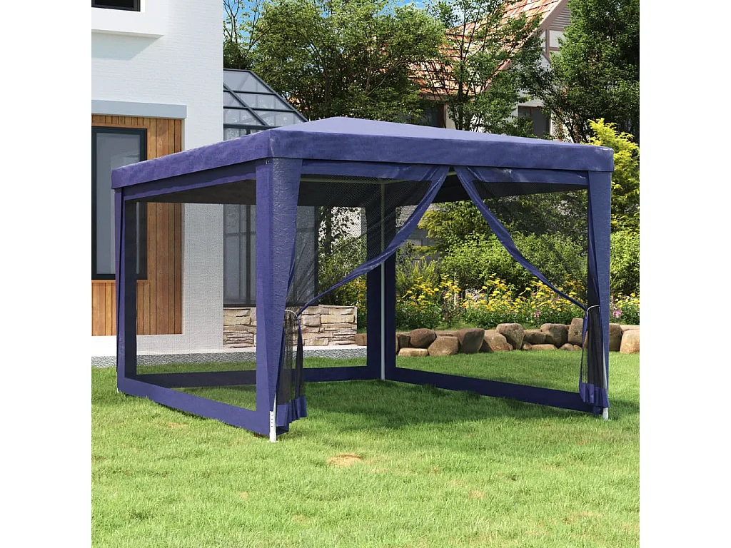 Tenda para festas c/ 4 paredes laterais em rede 3x4 m PEAD azul PT210555