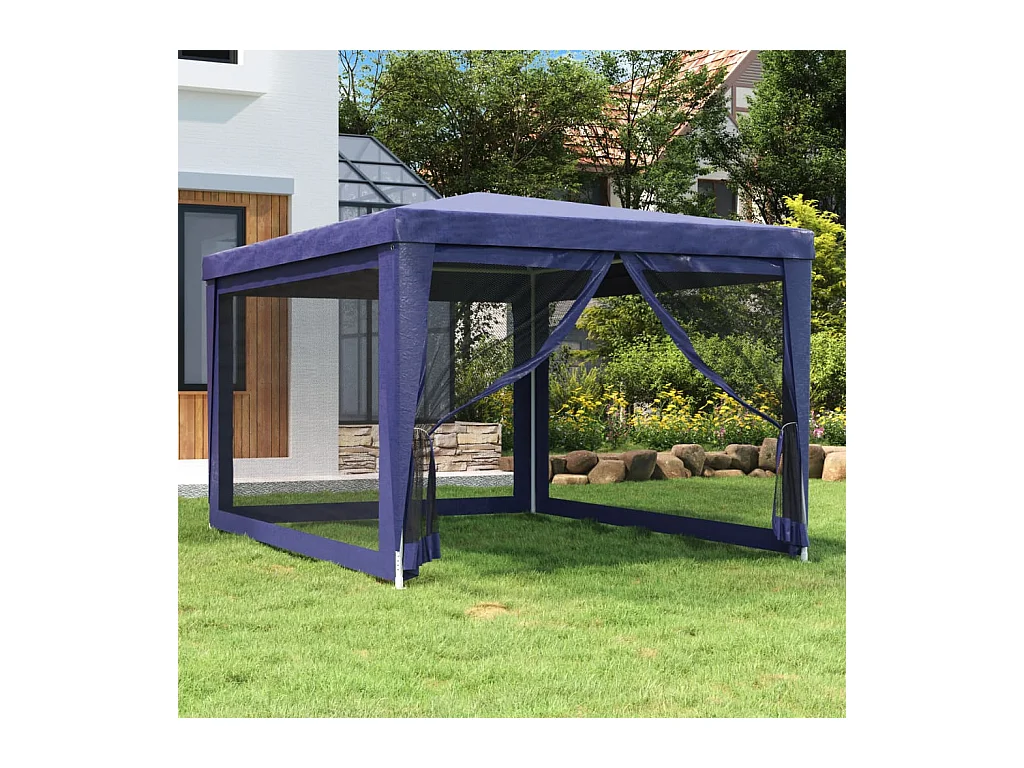 Tonnelle -Tente de fête avec 4 parois latérales en maille Bleu 3x4 m PEHD FR256154