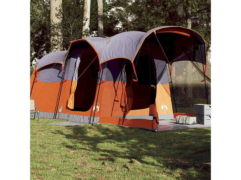 Tenda familiar túnel p/ 8 pessoas impermeável cinza/laranja PT562177