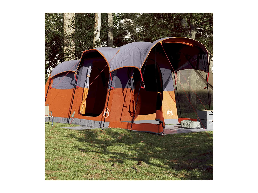 Tonnelle -Tente familiale tunnel 8 personnes gris et orange imperméable FR695678