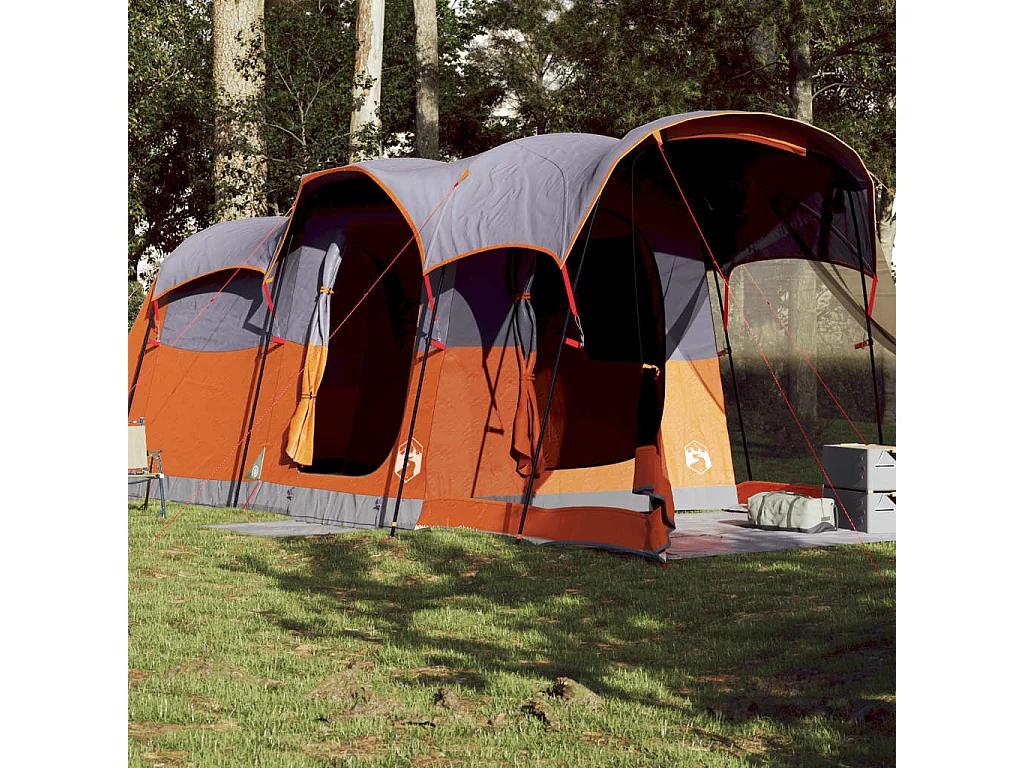 Tonnelle -Tente familiale tunnel 8 personnes gris et orange imperméable FR695678