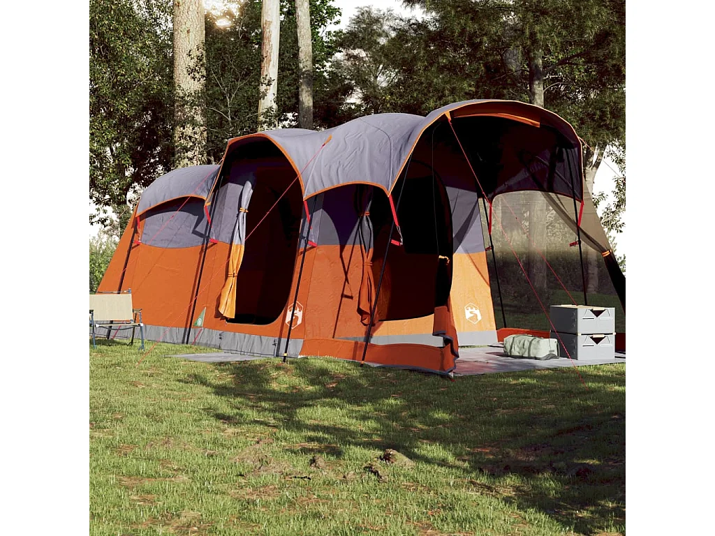 Tonnelle -Tente familiale tunnel 8 personnes gris et orange imperméable FR695678