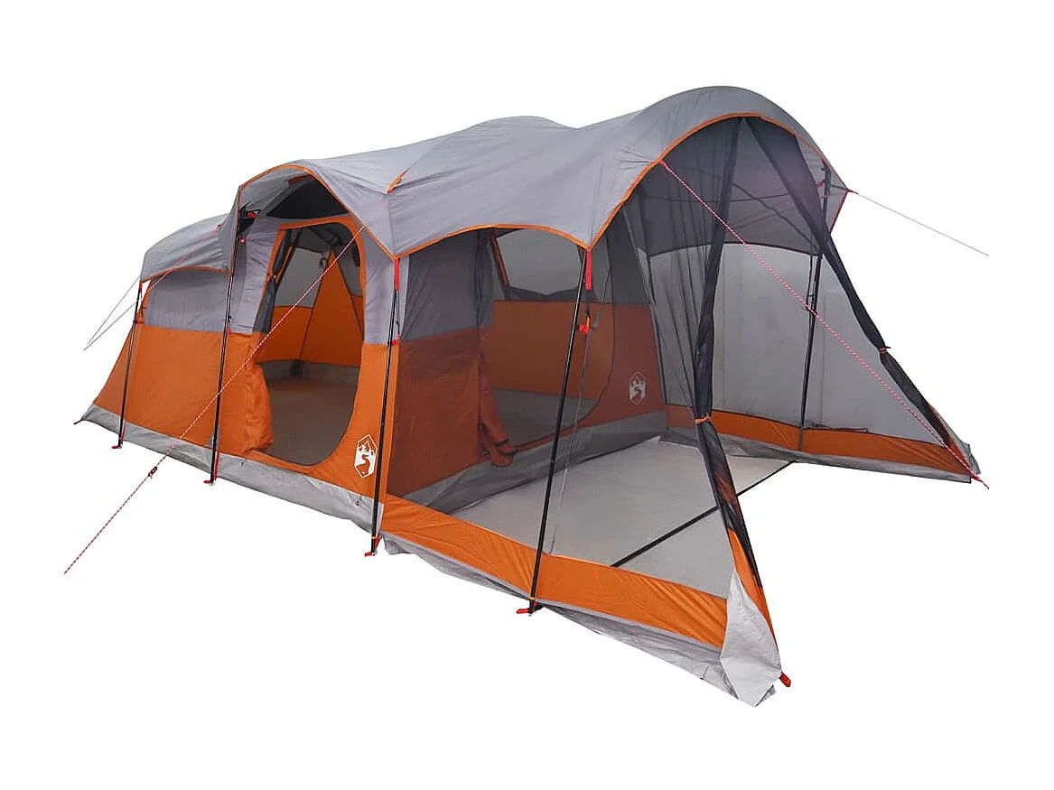 Tonnelle -Tente familiale tunnel 8 personnes gris et orange imperméable FR695678