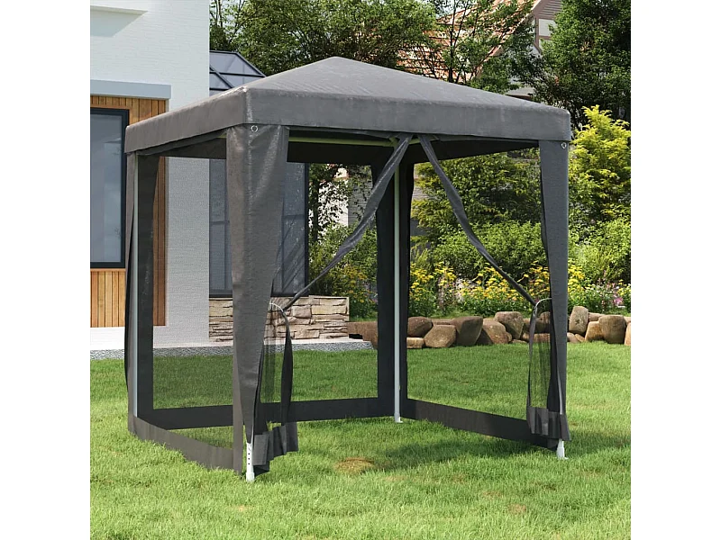 Partytent met 4 mesh zijwanden 2x2 m HDPE antracietkleurig BE739489