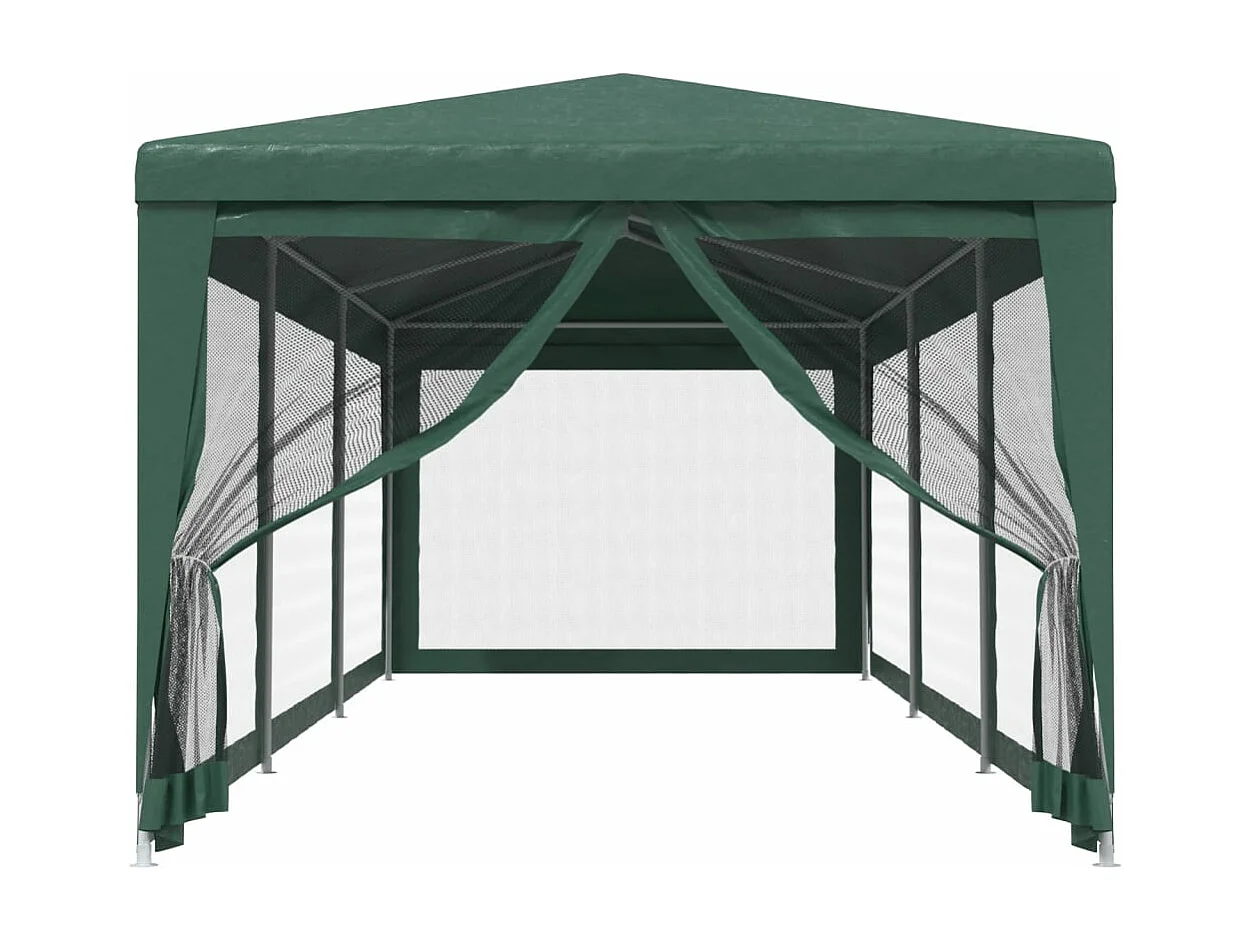 Tonnelle -Tente de fête avec 8 parois latérales en maille Vert 3x9 m PEHD FR380242