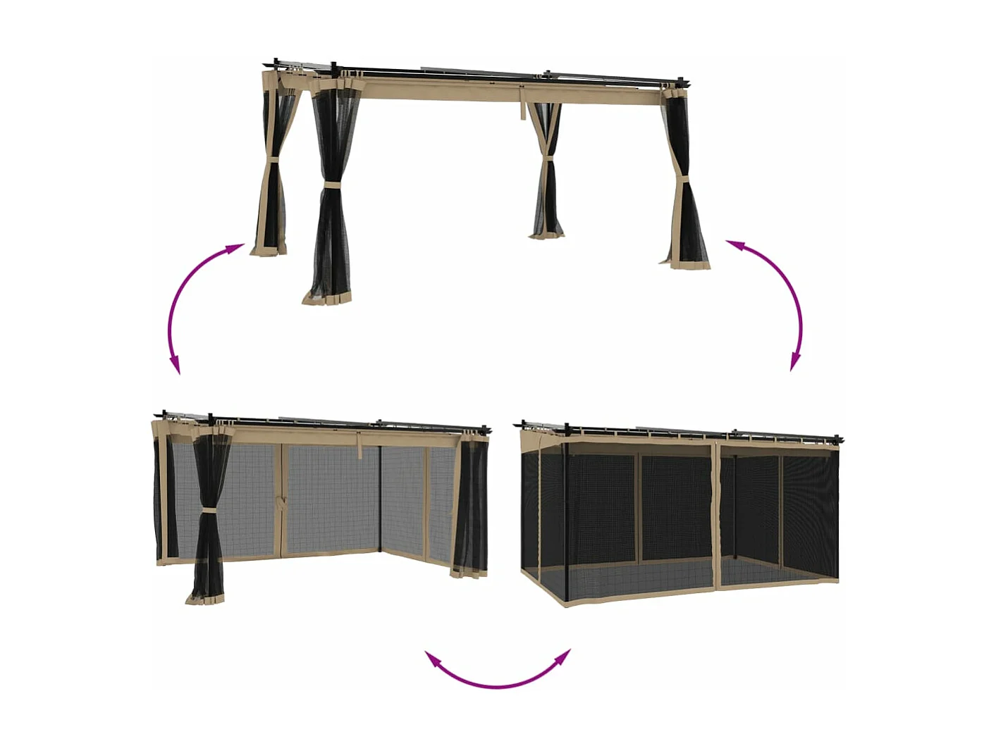 Gazebo com paredes de malha 4x3 m aço cinzento-acastanhado PT616588