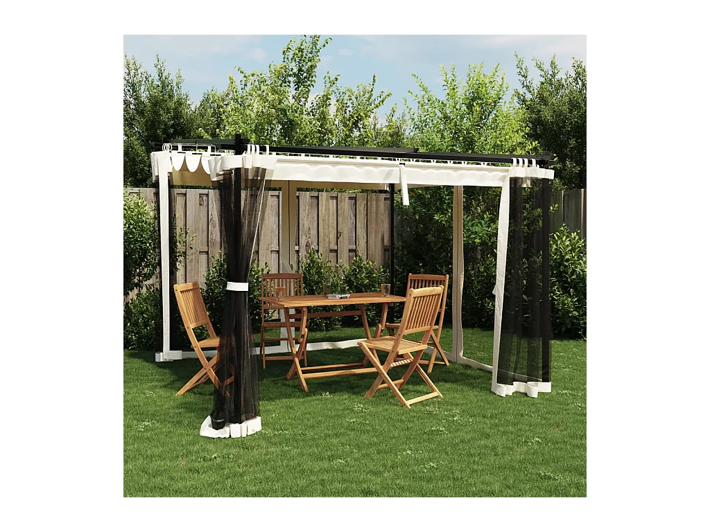 Tonnelle avec parois en filet crème 3x3 m acier FR837487