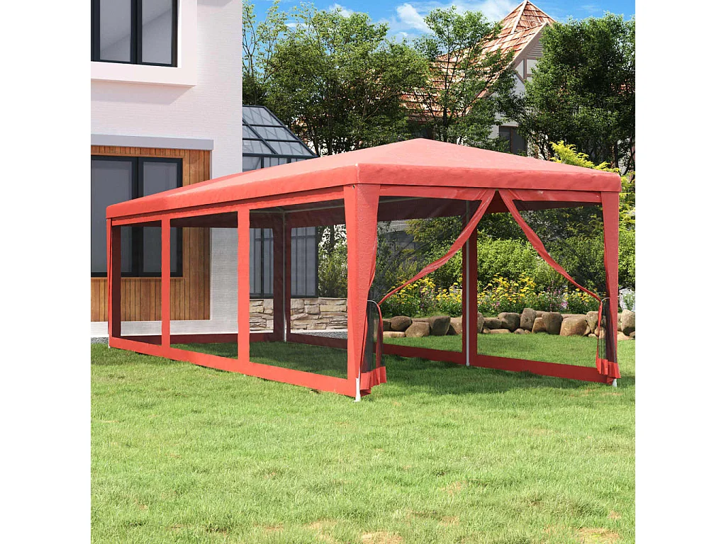 Tonnelle -Tente de fête avec 8 parois latérales en maille Rouge 3x9m PEHD FR830618
