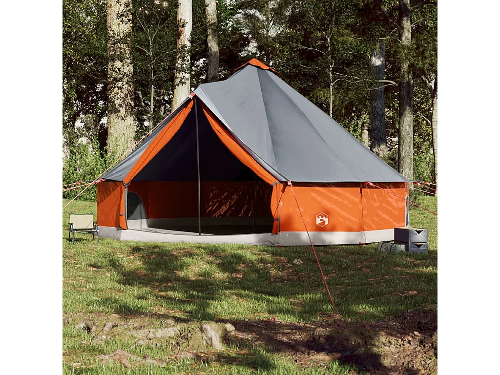 Tonnelle -Tente familiale tipi 12 personnes gris et orange imperméable FR255006