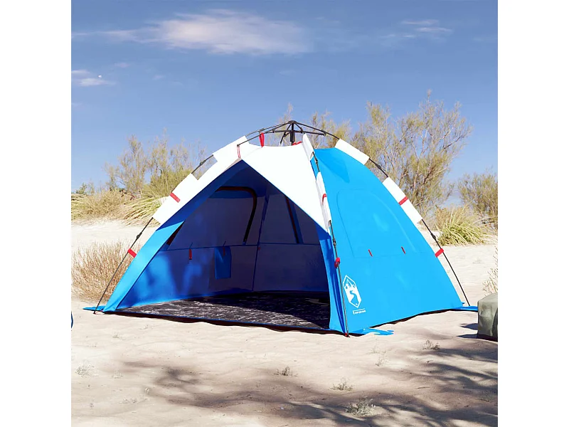 Tenda praia 3 pessoas libertação rápida impermeável azul ciano PT910484