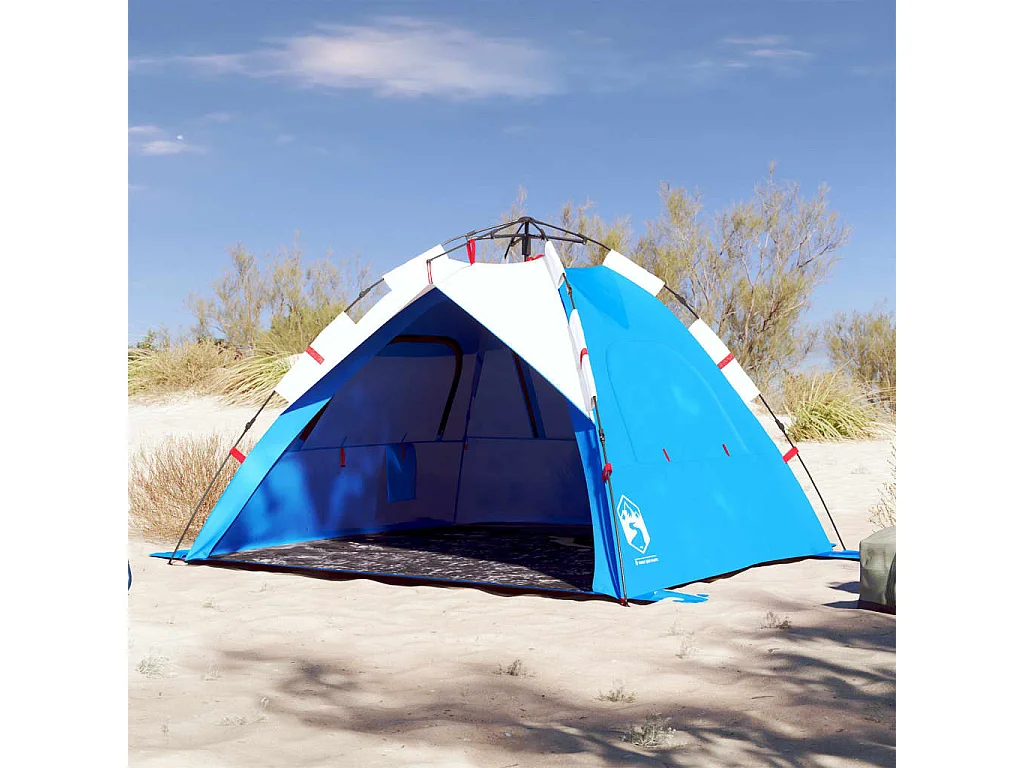 Tenda praia 3 pessoas libertação rápida impermeável azul ciano PT910484