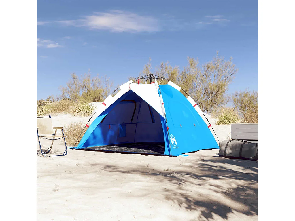 Tenda praia 3 pessoas libertação rápida impermeável azul ciano PT910484