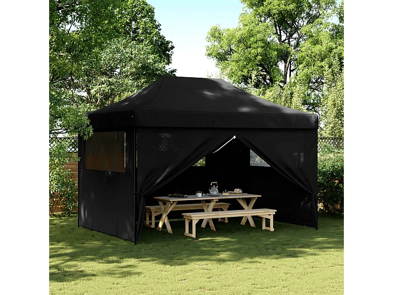 Tenda p/ festas pop-up dobrável com 4 paredes laterais preto PT188304