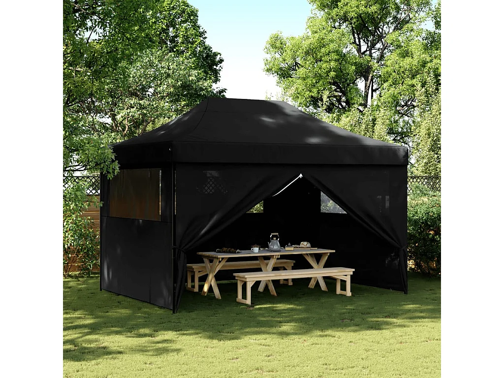 Tenda p/ festas pop-up dobrável com 4 paredes laterais preto PT188304
