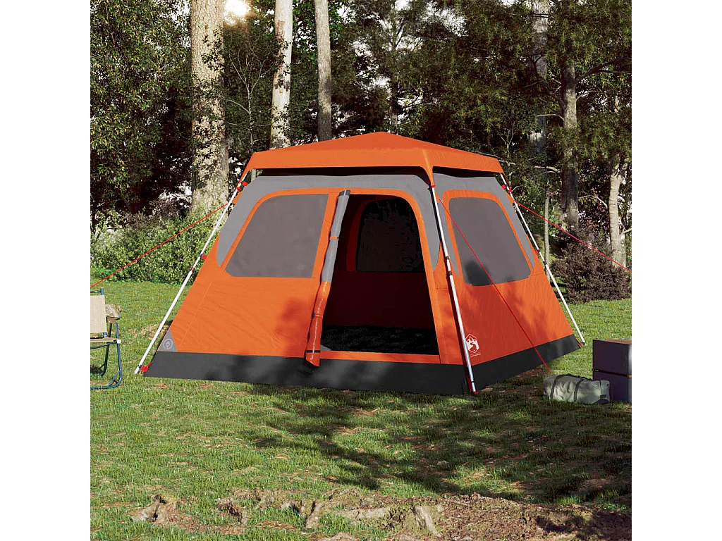 Koepeltent 6-persoons snelontgrendeling grijs en oranje BE246712