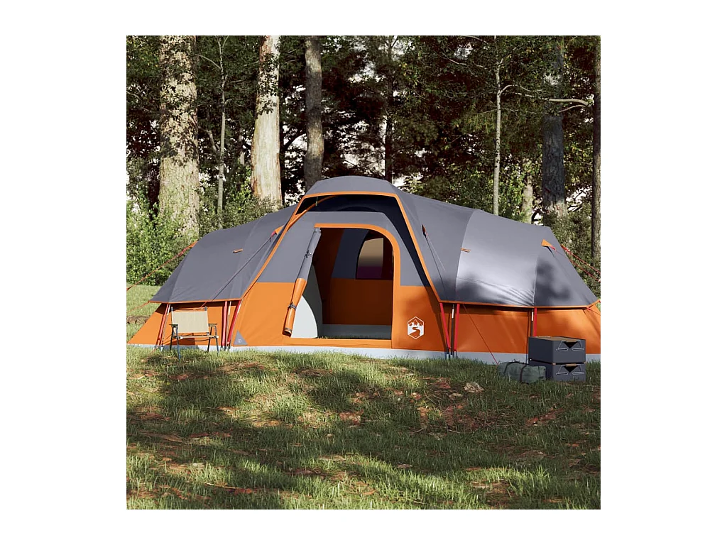 Tonnelle -Tente à dôme 11 personnes gris et orange imperméable FR121450