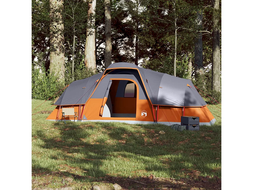 Tonnelle -Tente à dôme 11 personnes gris et orange imperméable FR121450