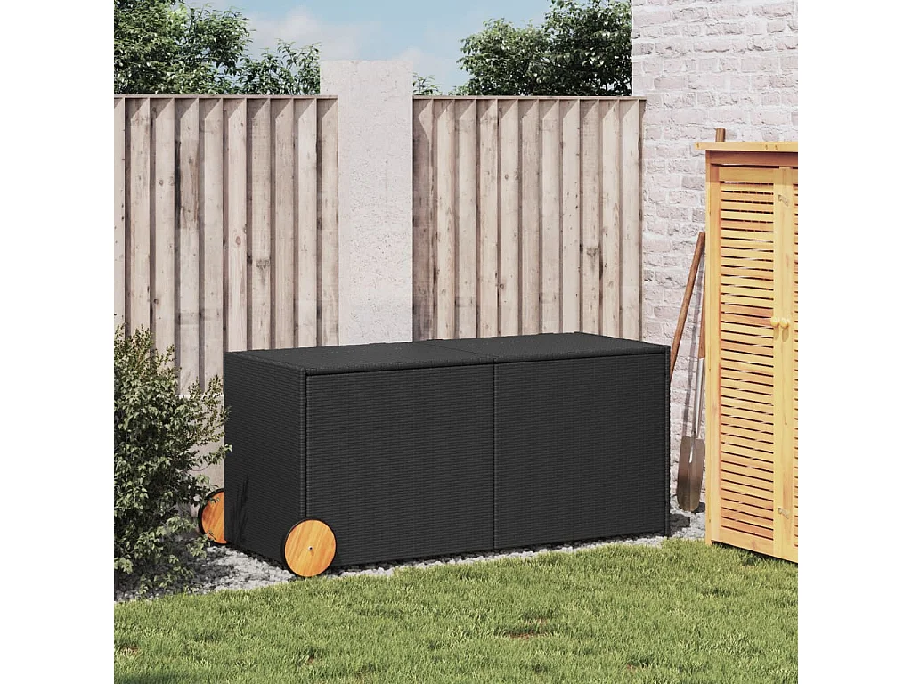 Coffre de rangement de jardin et roues noir 283L résine tressée FR168368