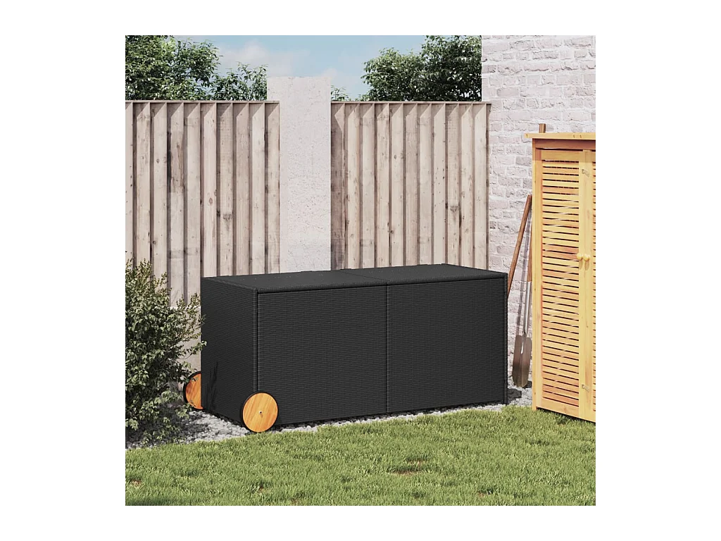 Coffre de rangement de jardin et roues noir 283L résine tressée FR168368