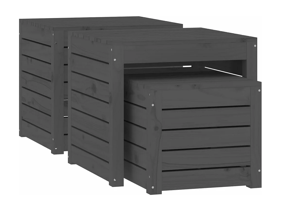 3 pcs conjunto de caixas de jardim pinho maciço cinzento PT450259