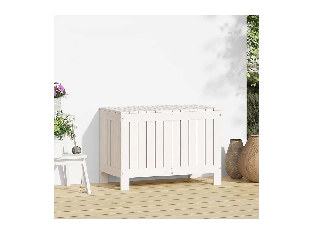 Coffre de rangement de jardin Blanc 76x42,5x54 cm Bois de pin FR467718