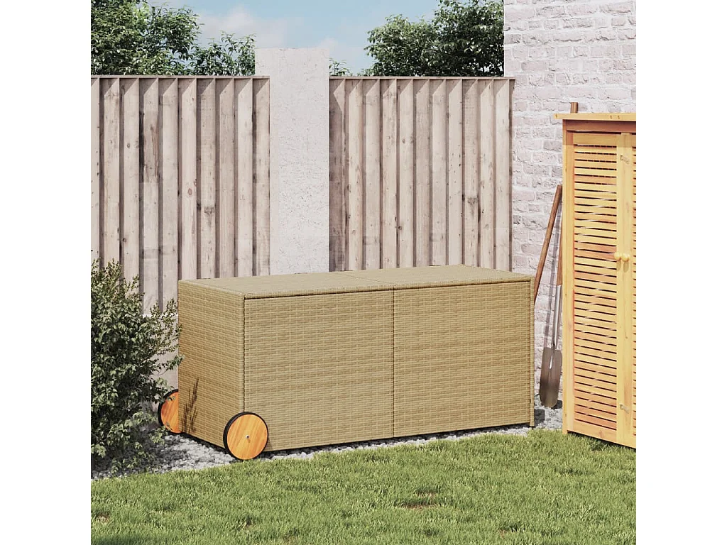 Caixa arrumação p/ jardim com rodas 283L vime PE mistura beges PT251516