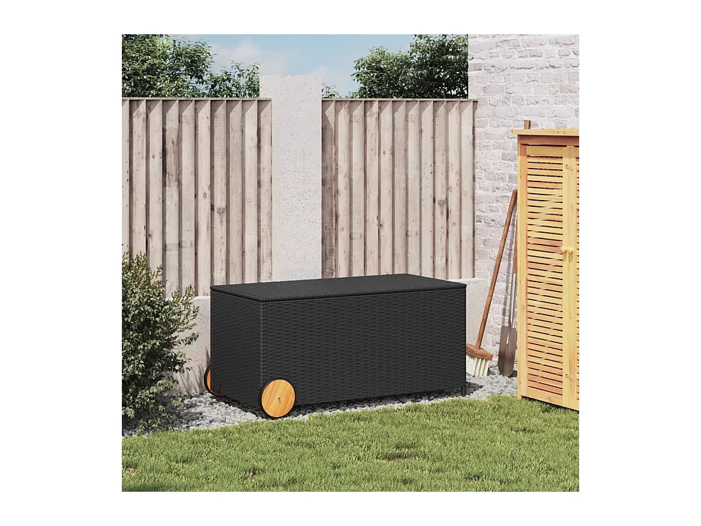 Coffre de rangement de jardin et roues noir 190L résine tressée FR501555